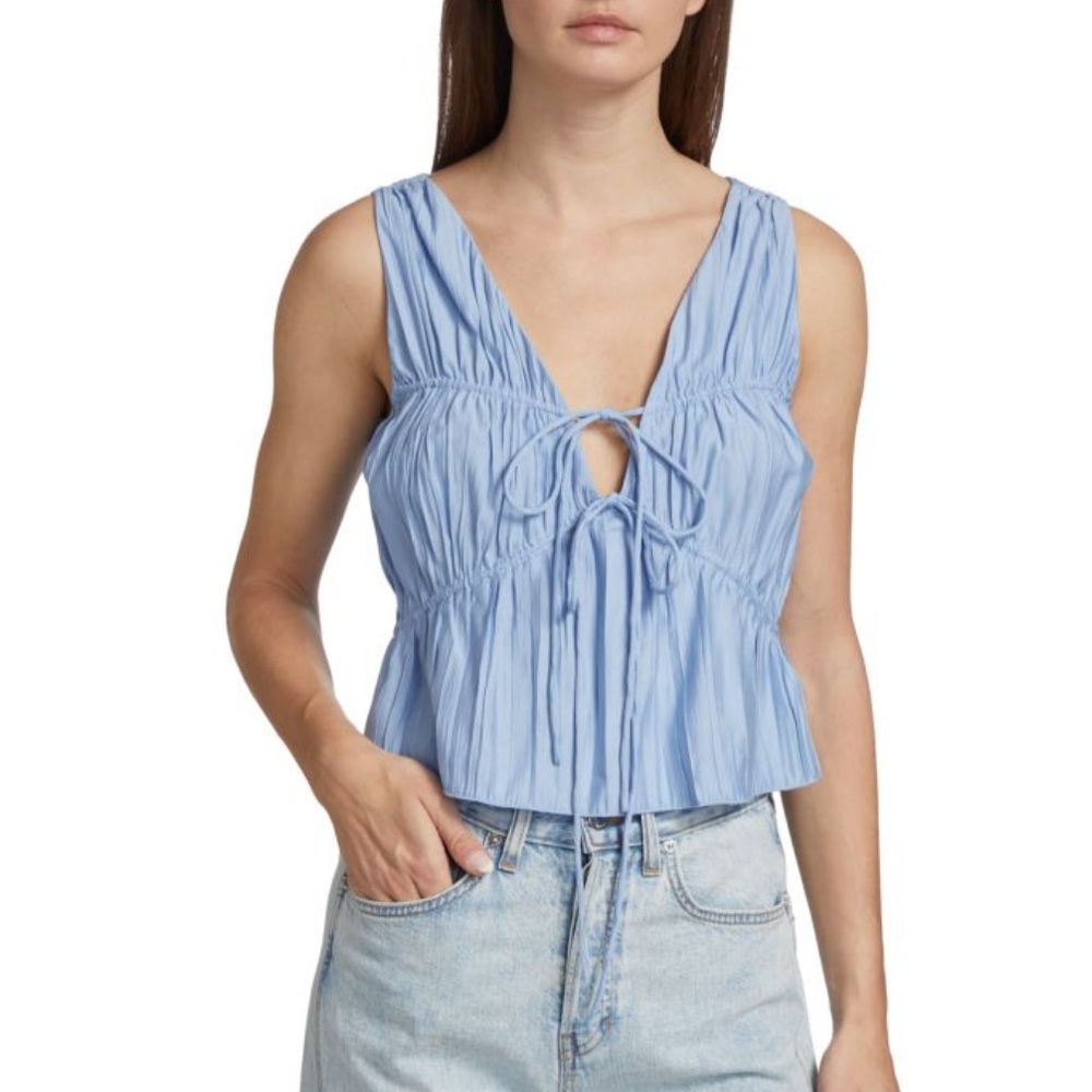 FRAME
Cinched Crinkle Two-Tie Cropped Tank Top